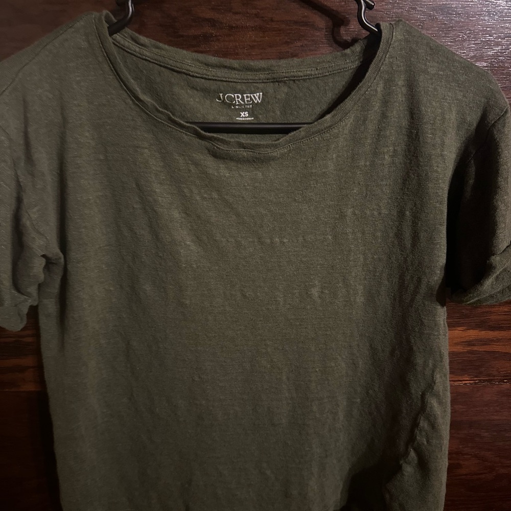 J. Crew Green Short Sleeve Tee, 100% Linen, XS, EUC